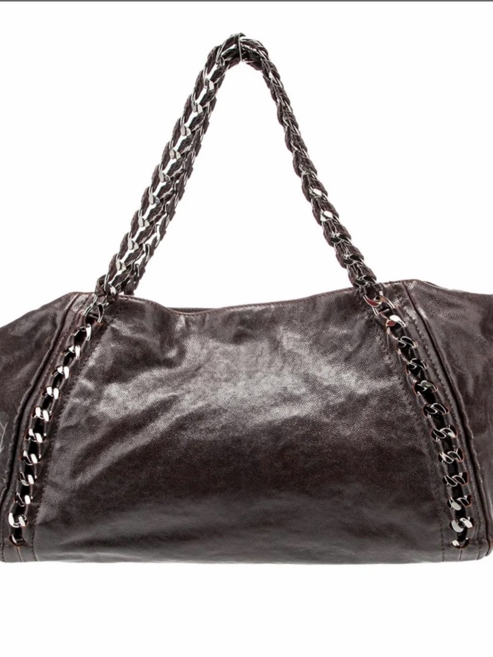 CHANEL Dark Brown Leather Shoulder Bag with Chain-Strap Detail - Picture 4 of 8